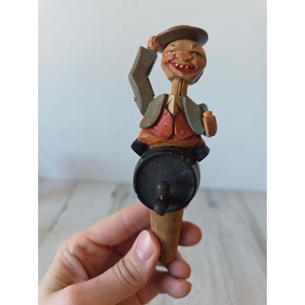 Vintage wooden‎ anri mechanical Cork wine stopper champagne animated barrel